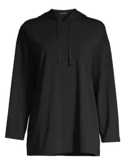 Shop Eileen Fisher Women's Long Hooded Bracelet-sleeve Box Top In Black