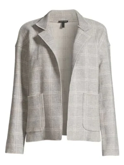 Shop Eileen Fisher Heathered Check Wool-blend High-collar Coat In Dark Pearl