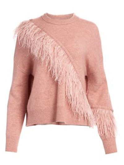 Shop Cinq À Sept Merritt Feather-trim Crewneck Sweater In Peony Pink