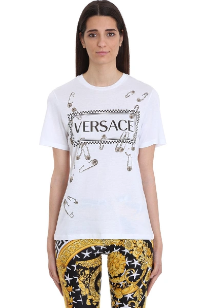 Shop Versace Logo White Cotton T-shirt