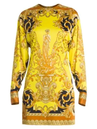 Shop Versace Femme Baroque Jersey Shift Dress In Caramel Yellow