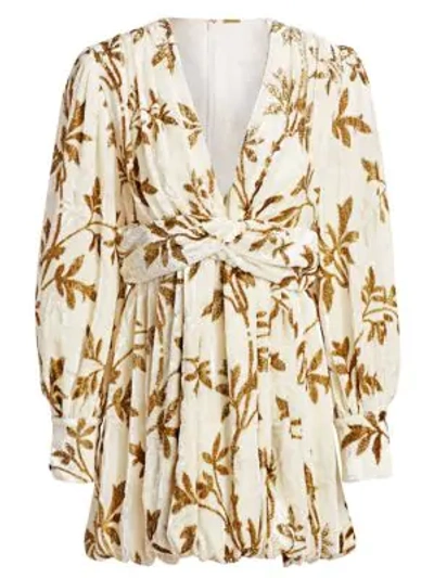 Shop Dodo Bar Or Anatalya Metallic Floral Silk Velvet V-neck Dress In Cream
