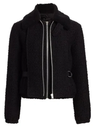 Shop Helmut Lang Tweed Virgin Wool-blend & Shearling Collar Bomber Jacket In Black