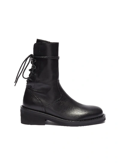 Shop Ann Demeulemeester Lace-up Back Panelled Leather Ankle Boots