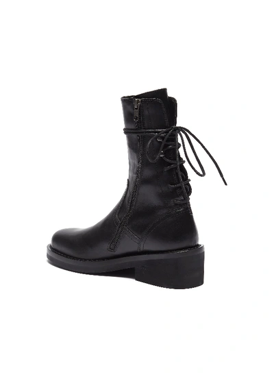 Shop Ann Demeulemeester Lace-up Back Panelled Leather Ankle Boots
