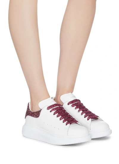 Shop Alexander Mcqueen 'oversized Trainer' In Leather With Coarse Glitter Collar In White / Rose