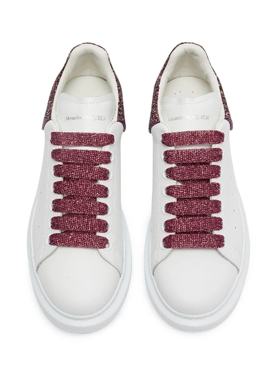 Shop Alexander Mcqueen 'oversized Sneaker' In Leather With Coarse Glitter Collar In White / Rose