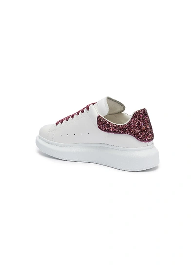 Shop Alexander Mcqueen 'oversized Trainer' In Leather With Coarse Glitter Collar In White / Rose