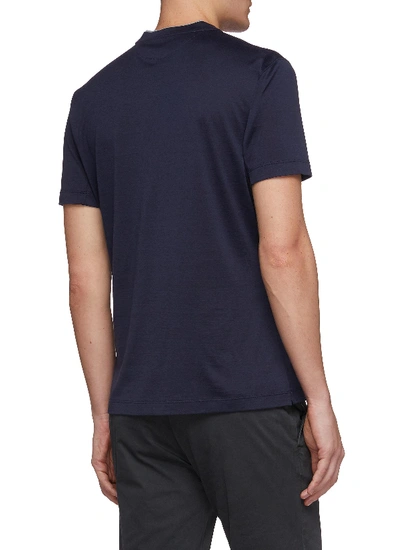 Shop Brunello Cucinelli Layered Collar Silk-cotton T-shirt In Blue