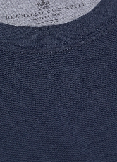 Shop Brunello Cucinelli Layered Collar Silk-cotton T-shirt In Blue