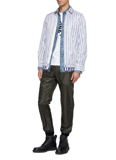 Shop Sacai Drawstring Hem Stripe Layered Panel Nylon Shirt Jacket