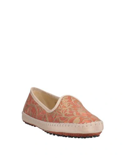 Shop Tod's Woman Loafers Rust Size 6 Textile Fibers In Red