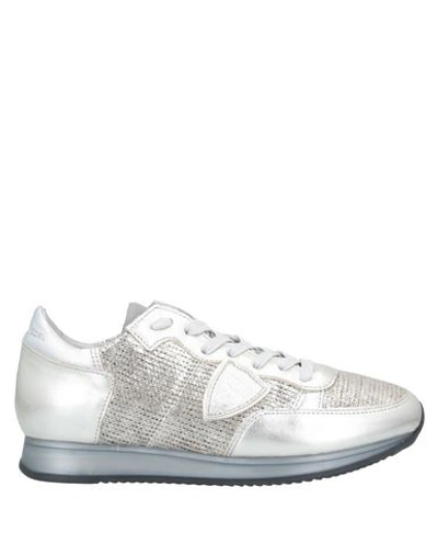 Shop Philippe Model Woman Sneakers Platinum Size 8 Soft Leather, Textile Fibers In Grey