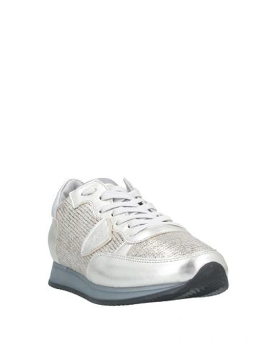 Shop Philippe Model Woman Sneakers Platinum Size 8 Soft Leather, Textile Fibers In Grey