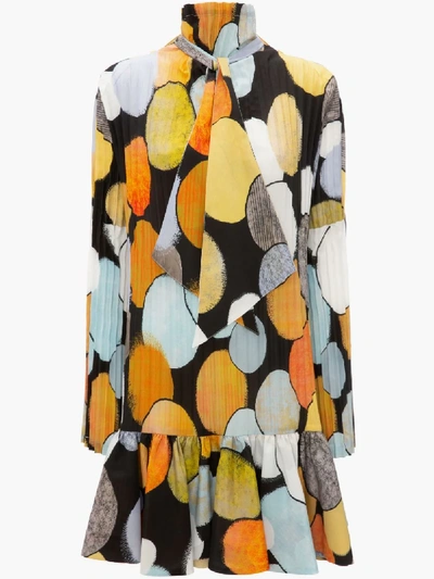 Shop Jw Anderson Abstract Spot Printed Mini Pleated Dress In Black
