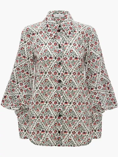Shop Jw Anderson Floral Print Square Sleeve Shirt In Green