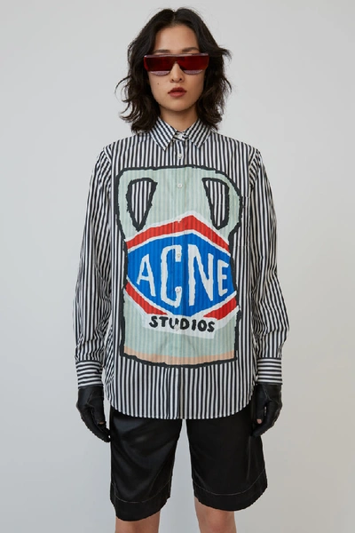 Shop Acne Studios Ceramic-print Striped Shirt Black/white