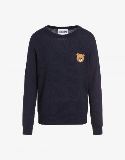 Shop Moschino Wool Pullover With  Teddy Bear In Blue