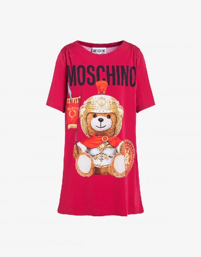 Shop Moschino Roman Teddy Bear Viscose Dress In Red
