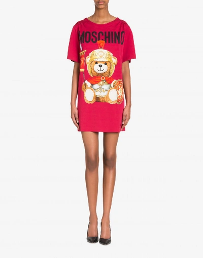 Shop Moschino Roman Teddy Bear Viscose Dress In Red