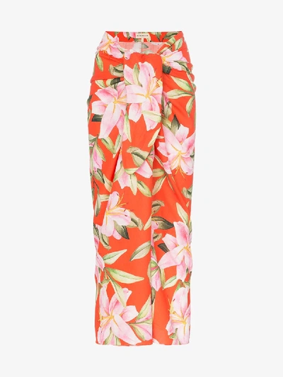 Shop Mara Hoffman Izzy Floral Wrap Midi Skirt In Red