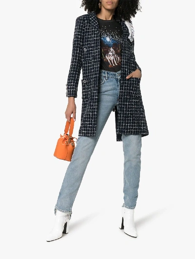 Shop Tiger In The Rain Repurposed Chanel Contrast Tweed Coat In Blue