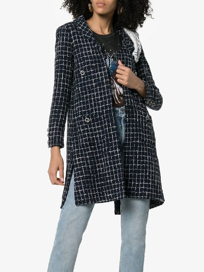 Shop Tiger In The Rain Repurposed Chanel Contrast Tweed Coat In Blue