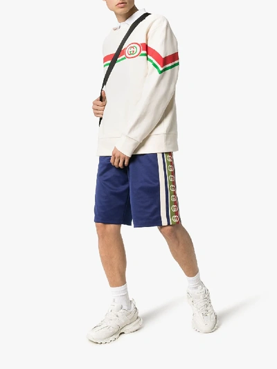 Shop Gucci Gg Stripe Track Shorts In Blue
