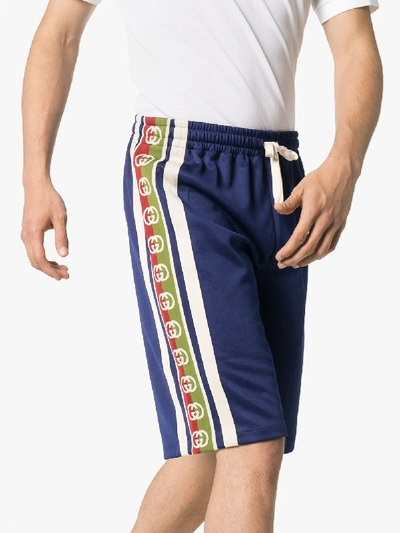 Shop Gucci Gg Stripe Track Shorts In Blue