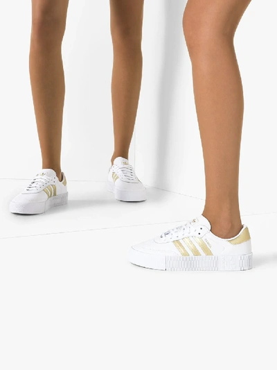 Shop Adidas Originals Adidas White Sambarose Leather Sneakers