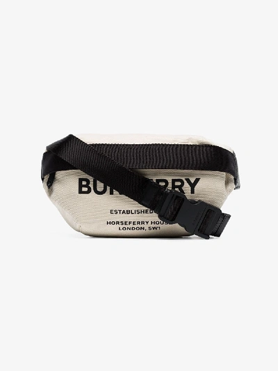 Shop Burberry Beige Sonny Canvas Logo Belt Bag In Neutrals