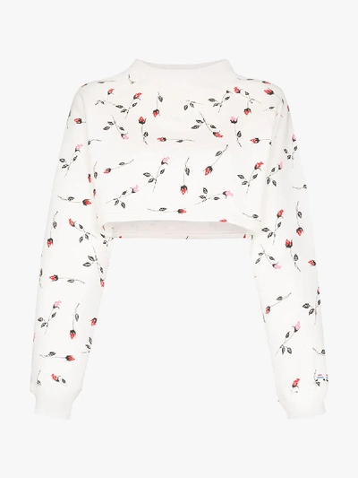 Shop Adam Selman Sport Rose Print Cropped Sweatshirt In White