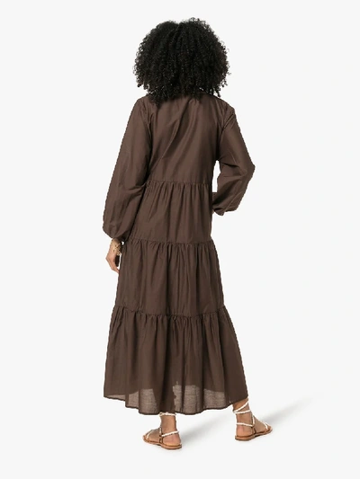 Shop Matteau V-neck Tiered Cotton Maxi Dress In Brown