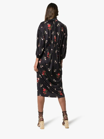 Shop Simone Rocha Floral Embroidered Midi Dress In Multicoloured