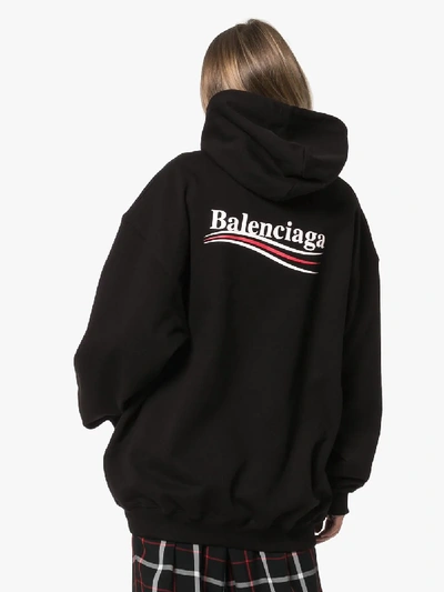 Shop Balenciaga Political Logo Oversized Cotton Hoodie In Black