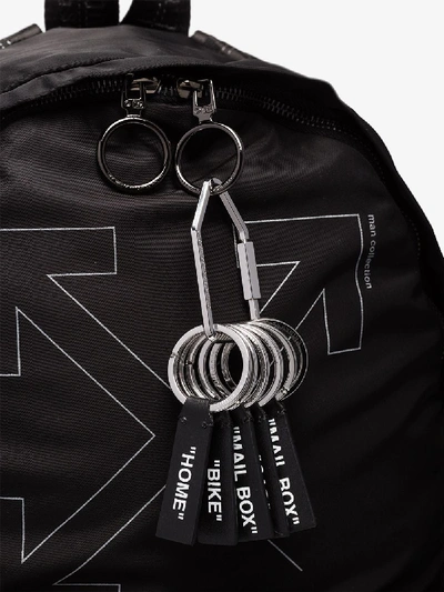 Shop Off-white Black And Silver Tone Label Leather Keyring