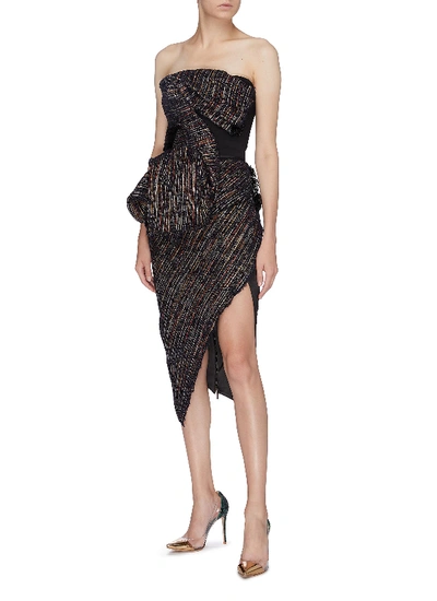 Shop Maticevski 'dragonet' Asymmetric Gathered Tweed Front Bustier Top