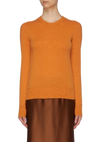 Shop Vince Rib Sleeve Cashmere Sweater In Orange