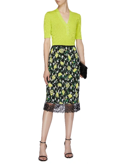 Shop Diane Von Furstenberg 'chrissy' Lace Hem Lemon Floral Print Silk Crepe Skirt
