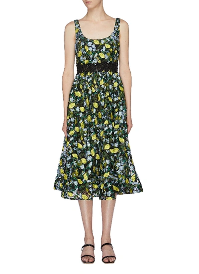 Shop Diane Von Furstenberg 'freeda' Floral Lemon Embroidered Macramé Sleeveless Dress