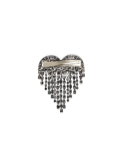 Shop Venna Glass Crystal Fringe Heart Hair Clip In Metallic