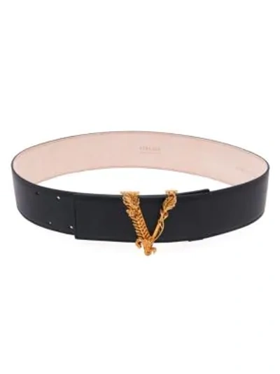 Shop Versace Women's Virtus Leather Belt In Black