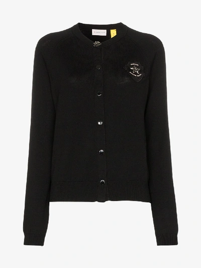 Shop Moncler Genius X Simone Rocha Logo Patch Wool Cardigan In Black