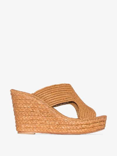 Shop Carrie Forbes Brown Lina 40 Raffia Wedge Sandals