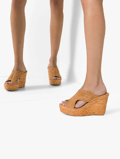 Shop Carrie Forbes Brown Lina 40 Raffia Wedge Sandals
