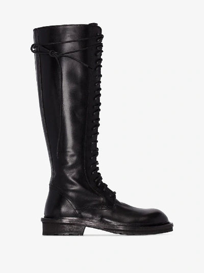 Shop Ann Demeulemeester Black Lace-up Knee-high Leather Boots