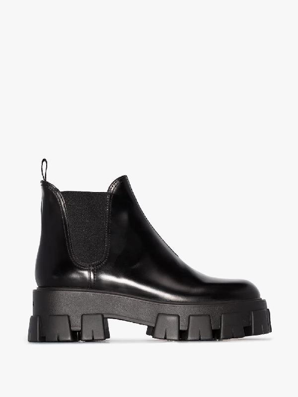 prada women's black leather ankle boots