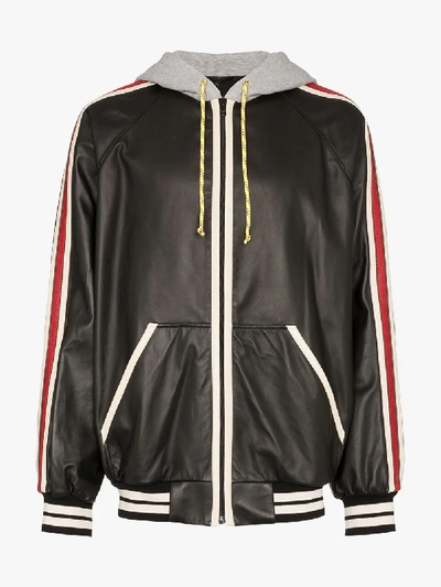 Shop Gucci Hooded Leather Jacket In Black