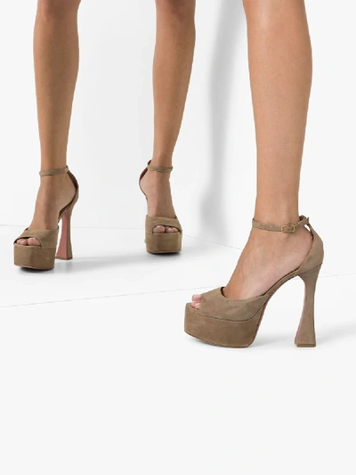 Shop Amina Muaddi X Browns Brown Bianca 140 Plaftform Sandals