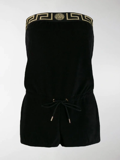 Shop Versace Greca Playsuit In Black